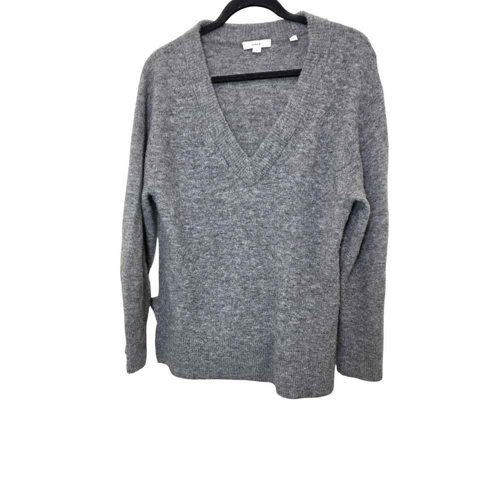 Vince Women's Gray V-Neck Oversized Wool-Blend‎ Goth Grunge Preppy Sweater S/P